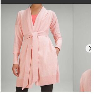 NWT NEW Lululemon Cotton Cashmere Knit Wrap Cardigan Sweater Coral Pink Size 16